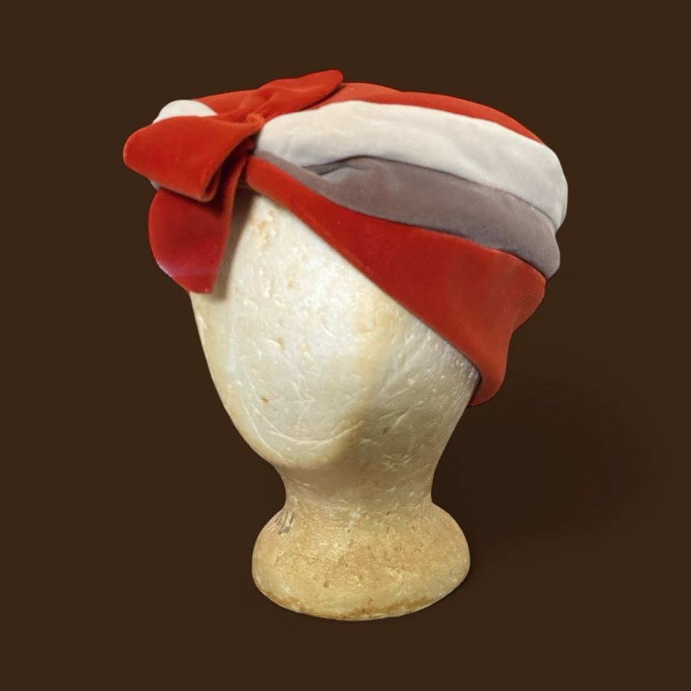 Vintage Orange Cream and Gray Women's Turban Hat